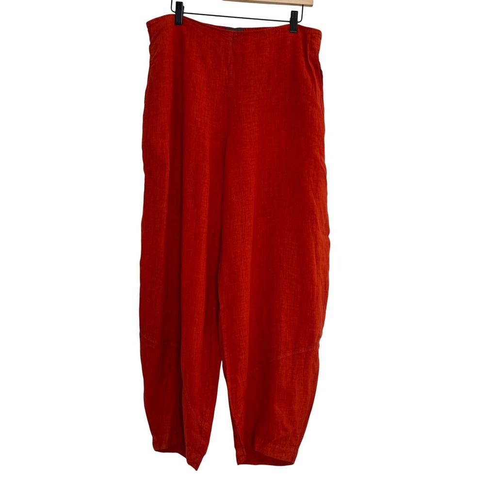 Oska Linen Tapered Lantern Pants Women Size 3 Red Lagenlook Coastal